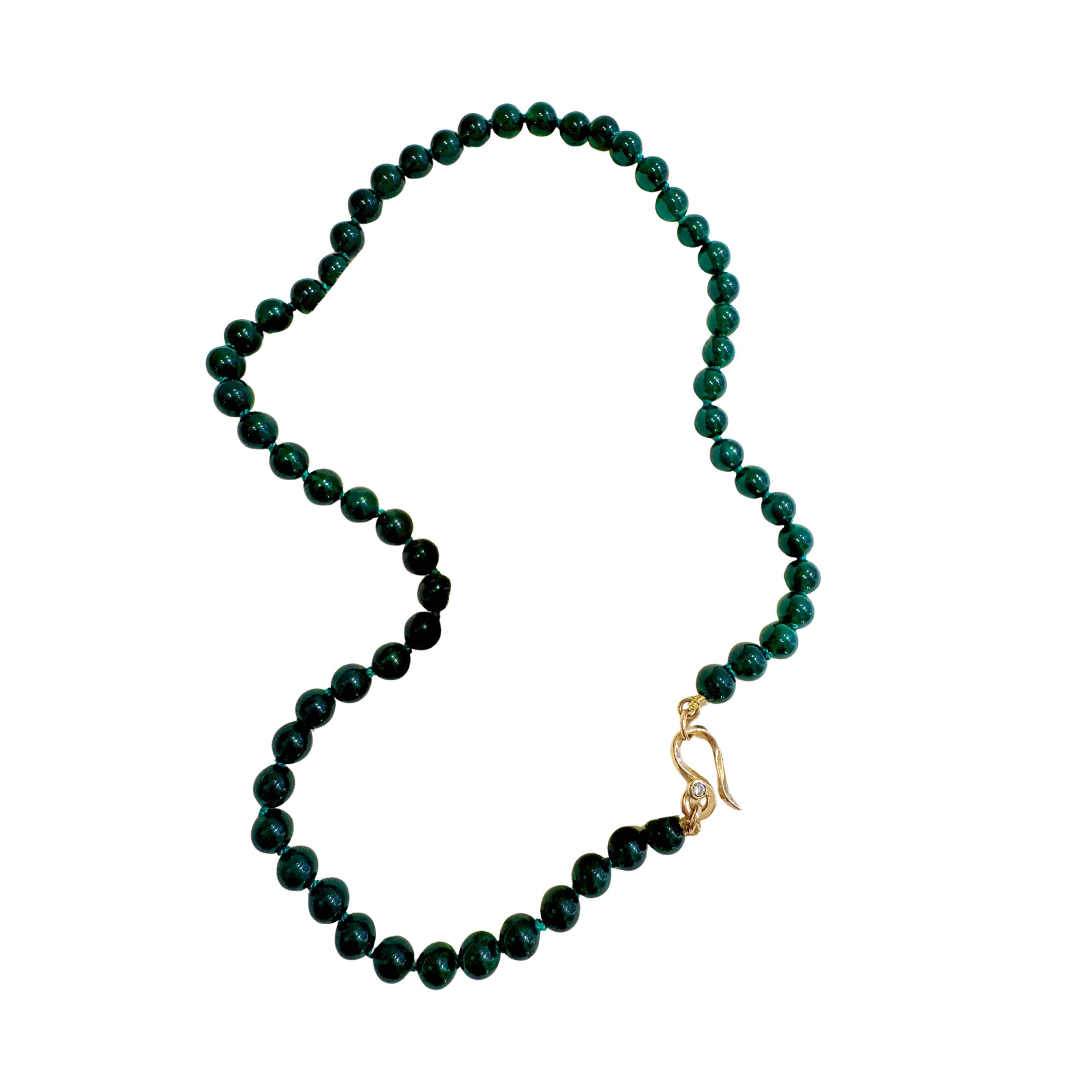Grønne agatperler med guld lås og diamant