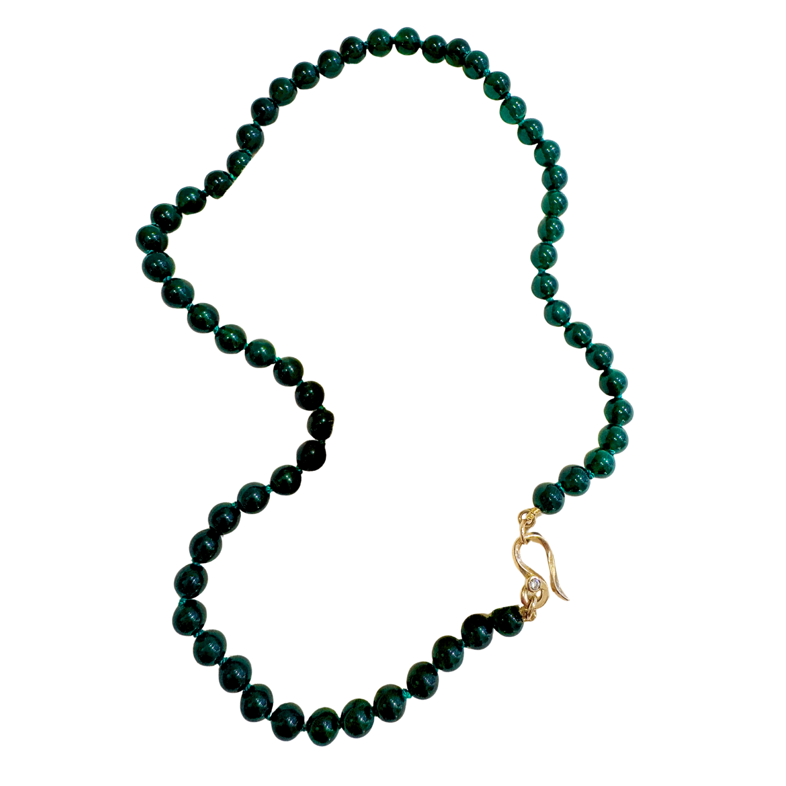 Grønne agatperler med guld lås og diamant