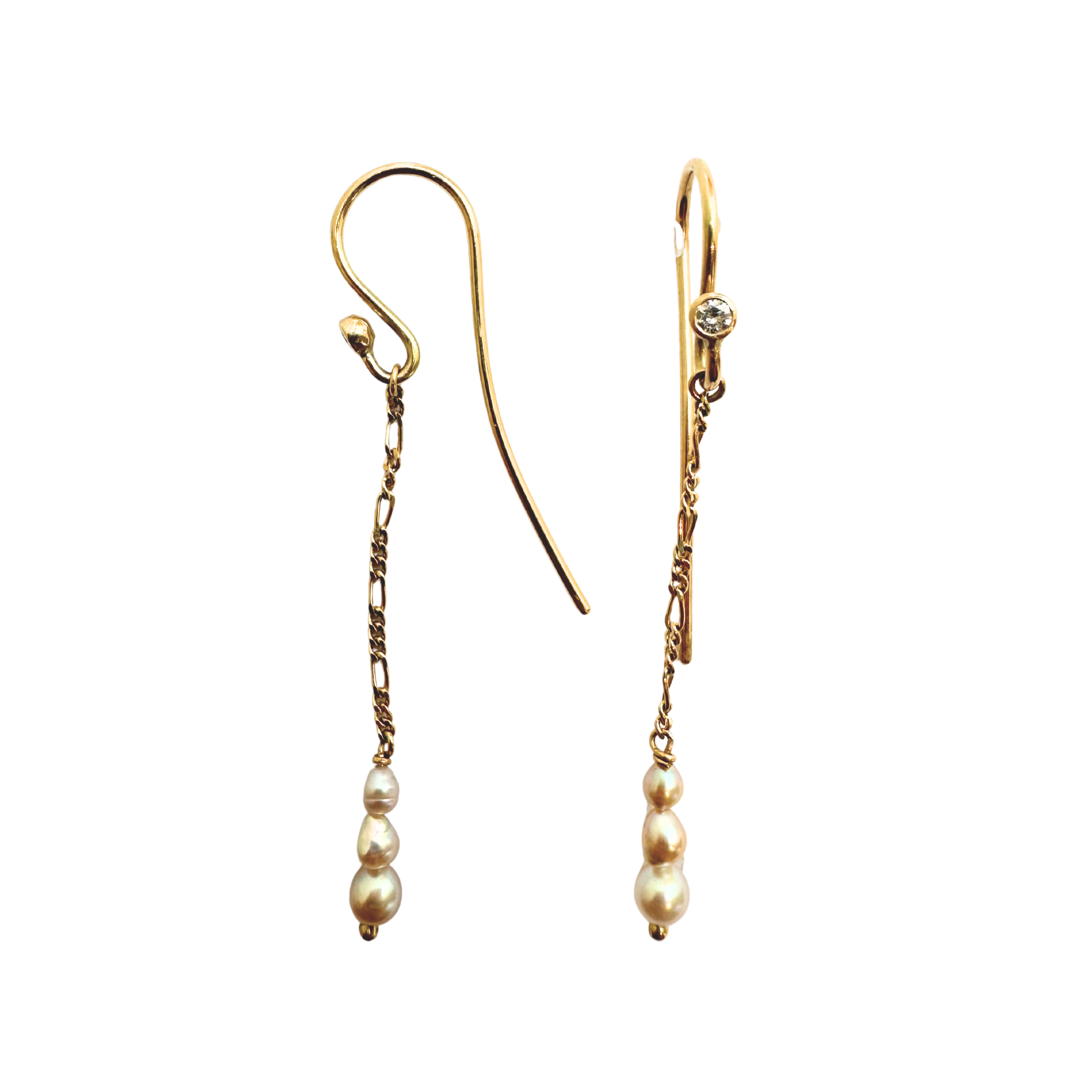Ørebøjle med krog, diamantkugle og Akoya perler