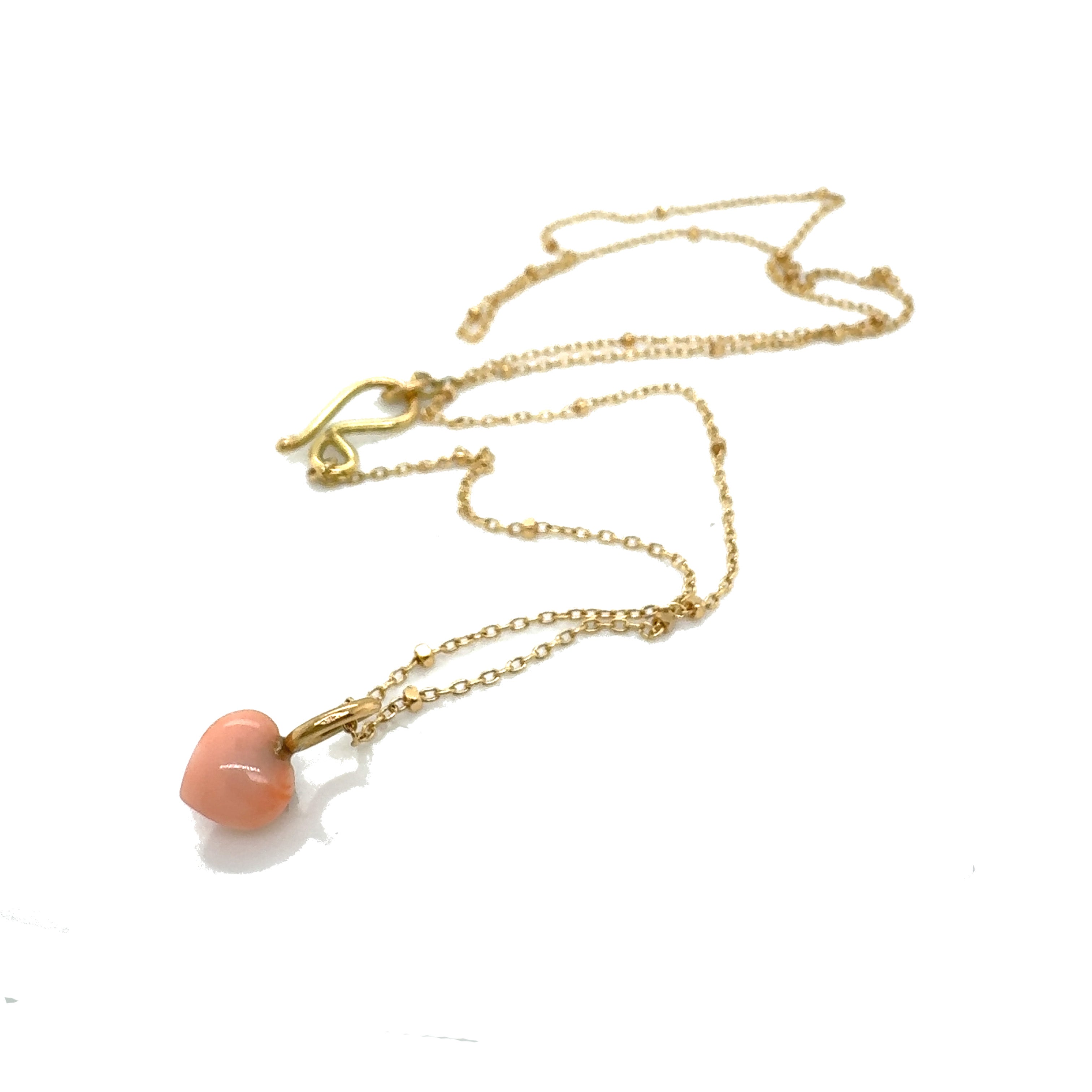 Pink coral heart in 18k gold and Nova diamond pendant No. 2 in saturn chain