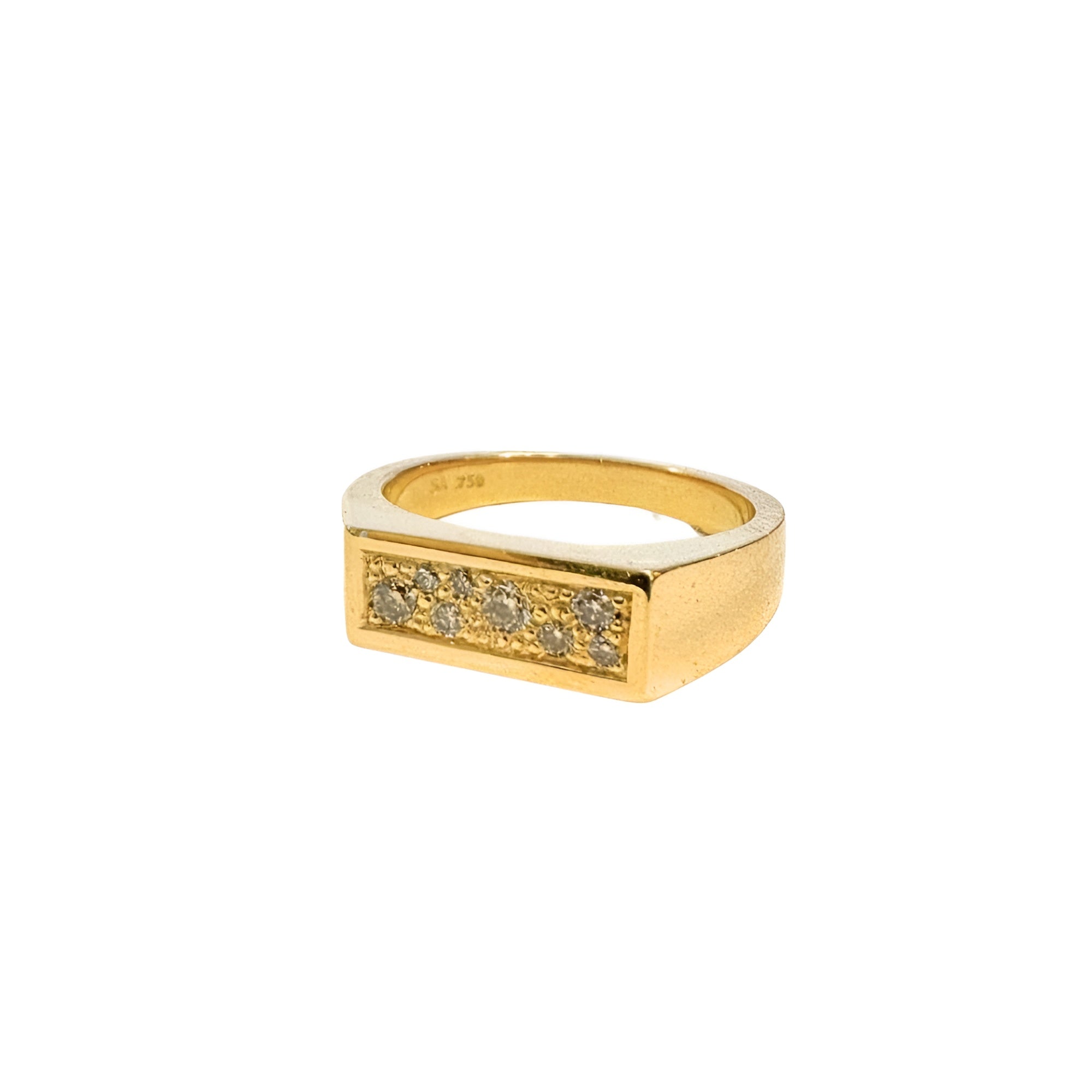 Square signetring i 18 karat guld med champagne diamanter
