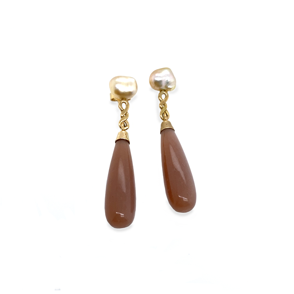 Eternity earrings with moonstone and Keshi pearl, Unique