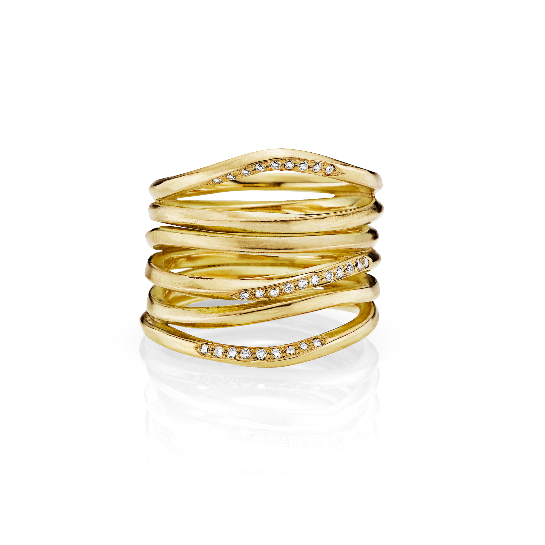 Ribbon seksdobbelt ring med pavé diamanter
