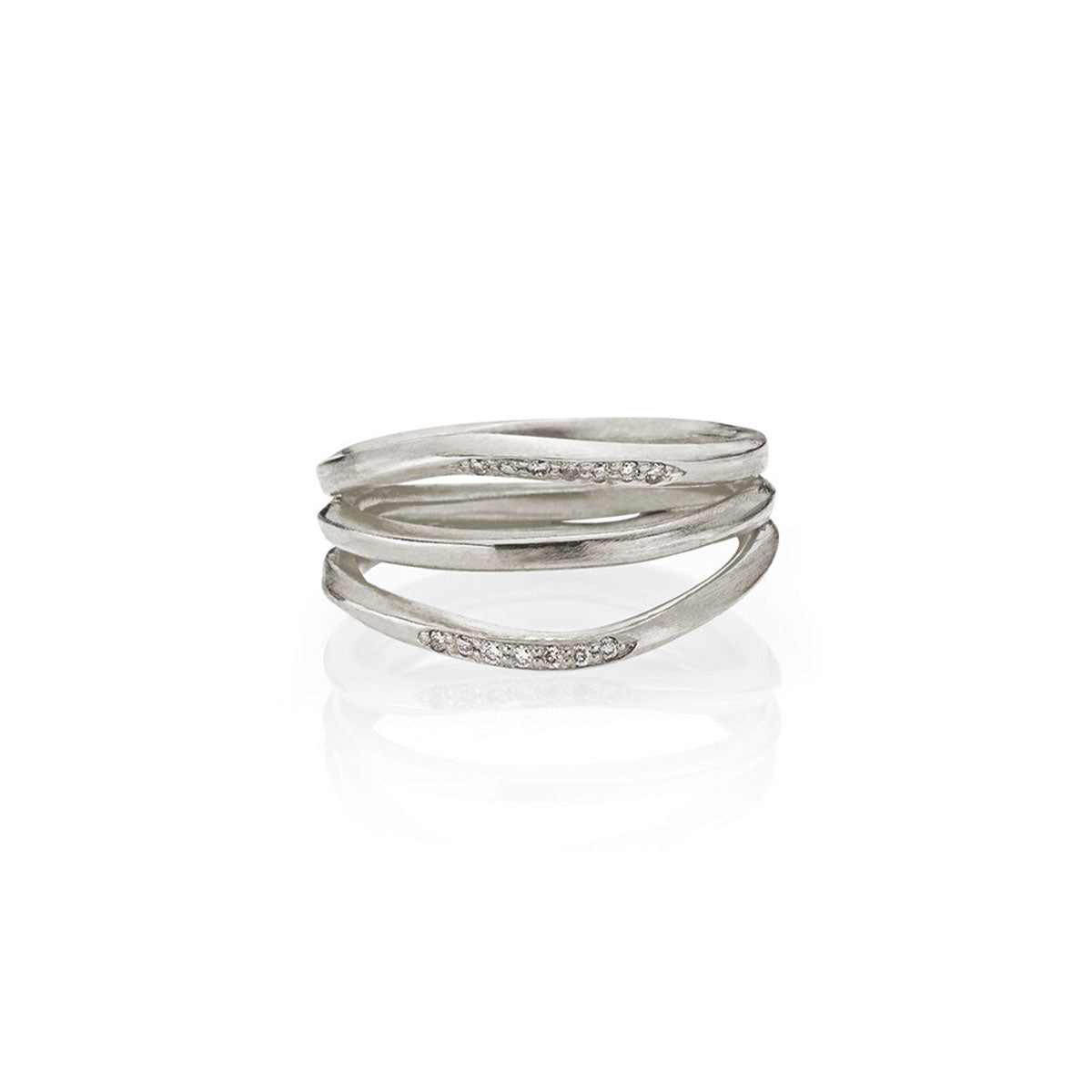 Ribbon tredobbelt ring med pavé diamanter, hvidguld