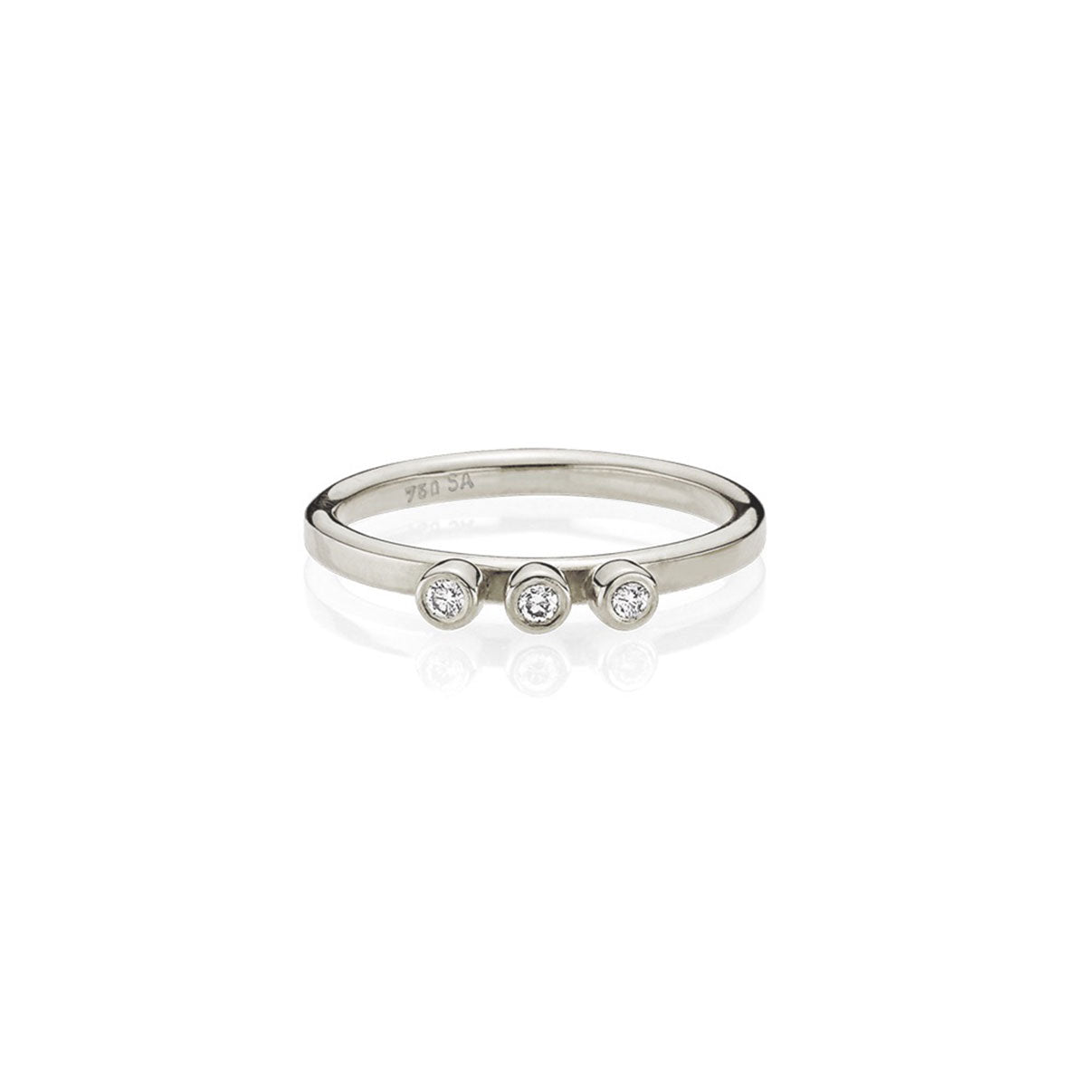 Ring with three diamond balls, white gold
