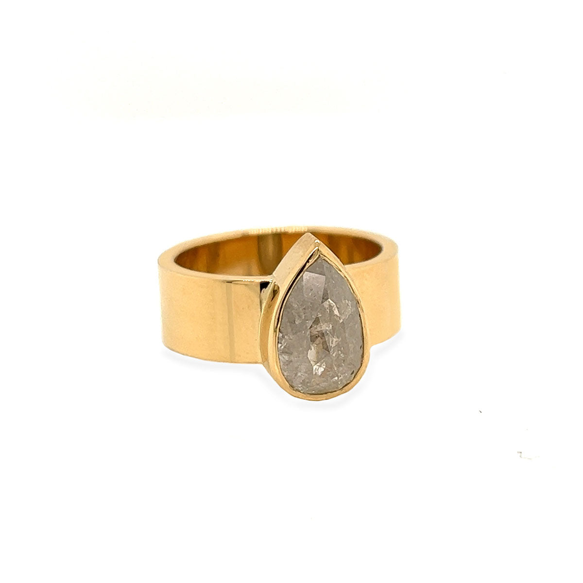 Bred ring med grå diamant dråbe, unika