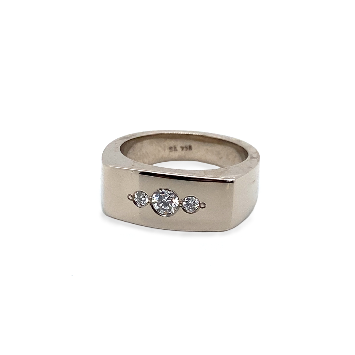 Eternity angular signet ring with diamonds, white gold