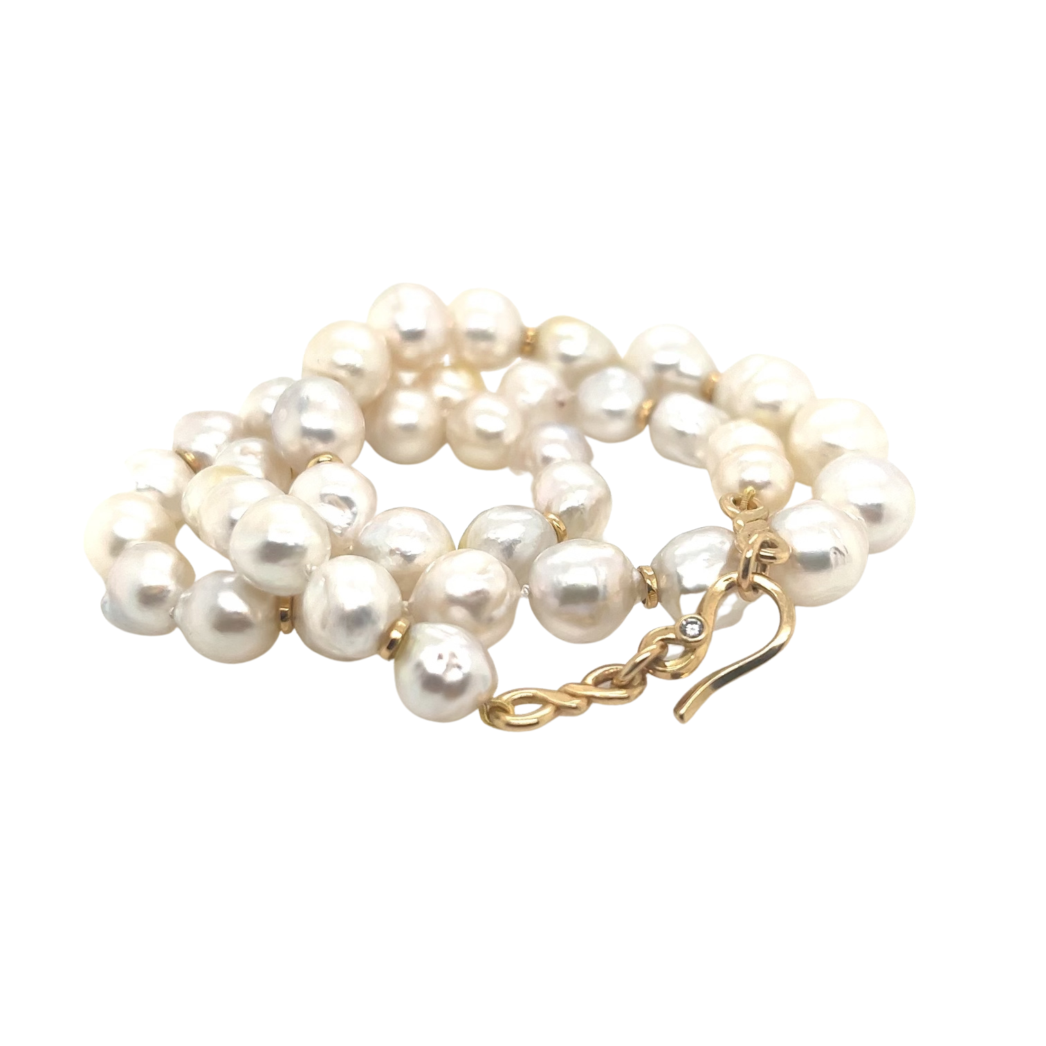 Perlekæde med South Sea perler og Eternitiy lås med diamant, unika