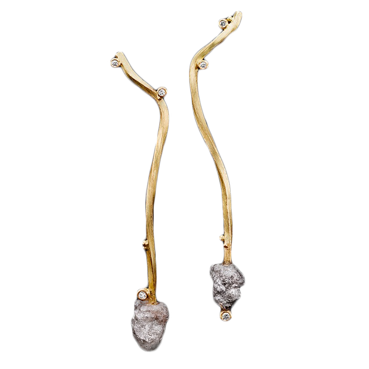 Lange grenøreringe med store rådiamanter, unika