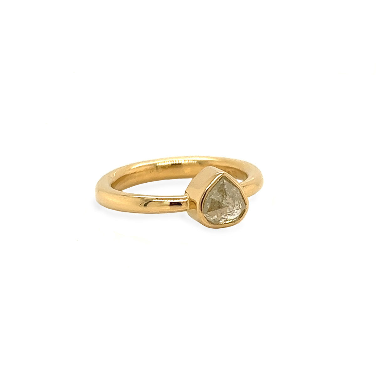 Ring med grå rosenslebet diamant dråbe, unika