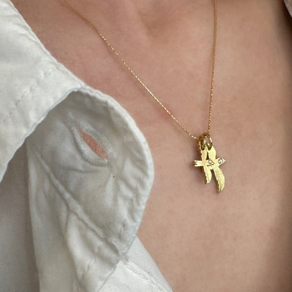 Guldfugl No.1 og No.2 med diamanter i Palme-dia halsekæde