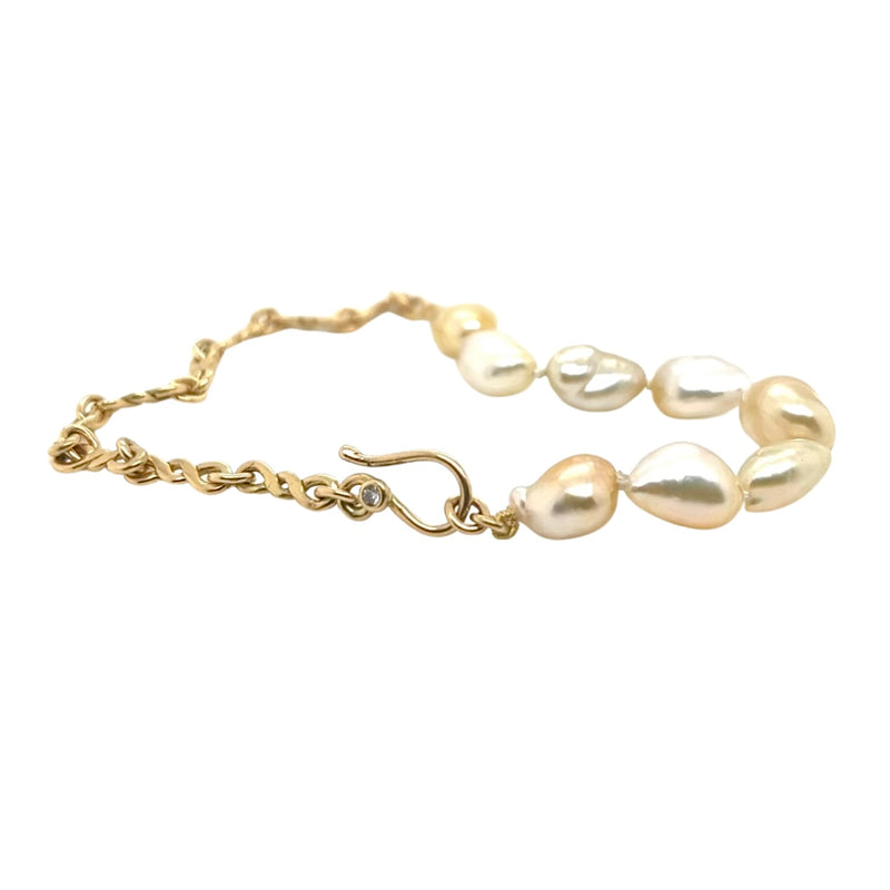 Eternity armbånd med gyldne Keshi perler, 18 karat guld