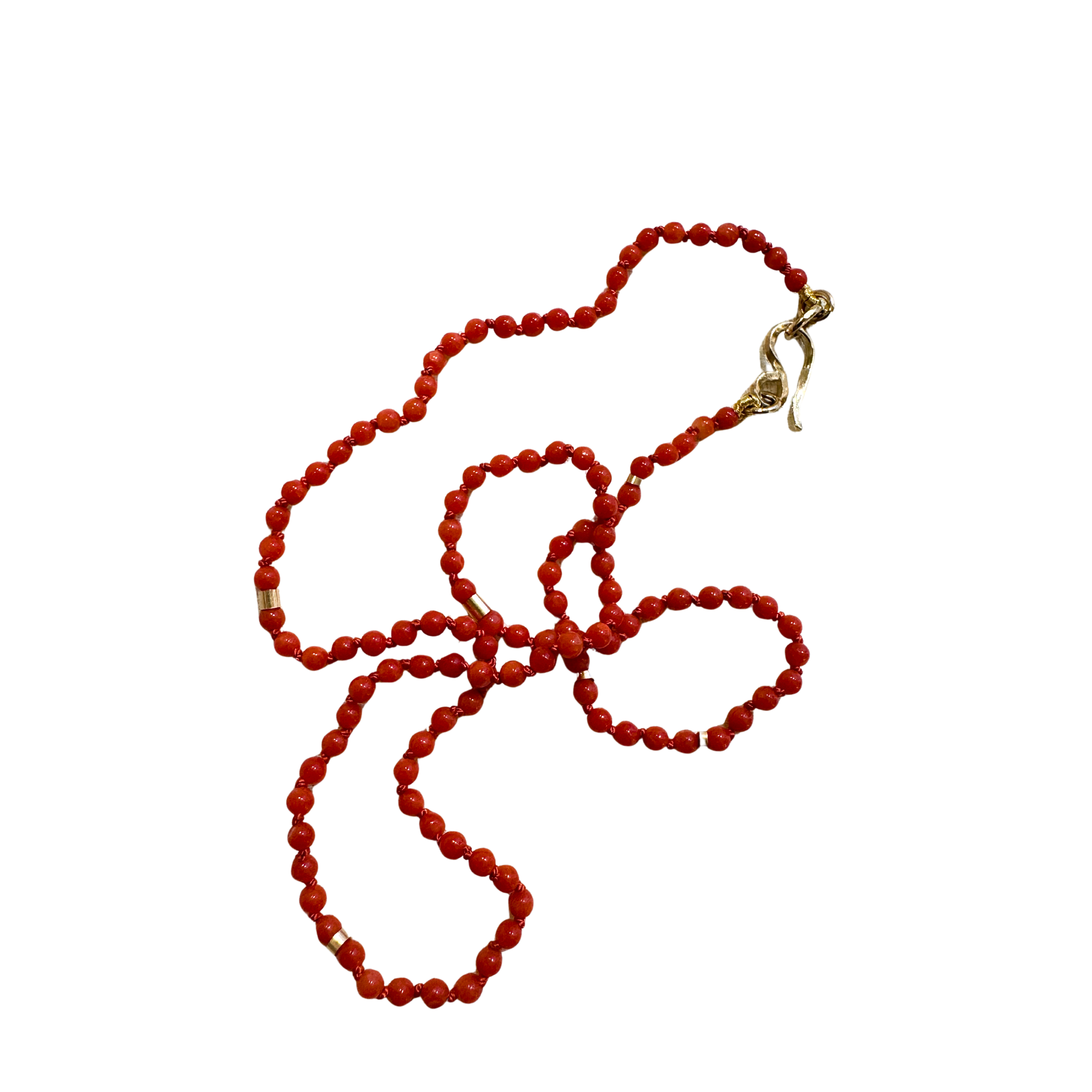 koralkæde i rød, lås og guldrørsperler i 18K guld
