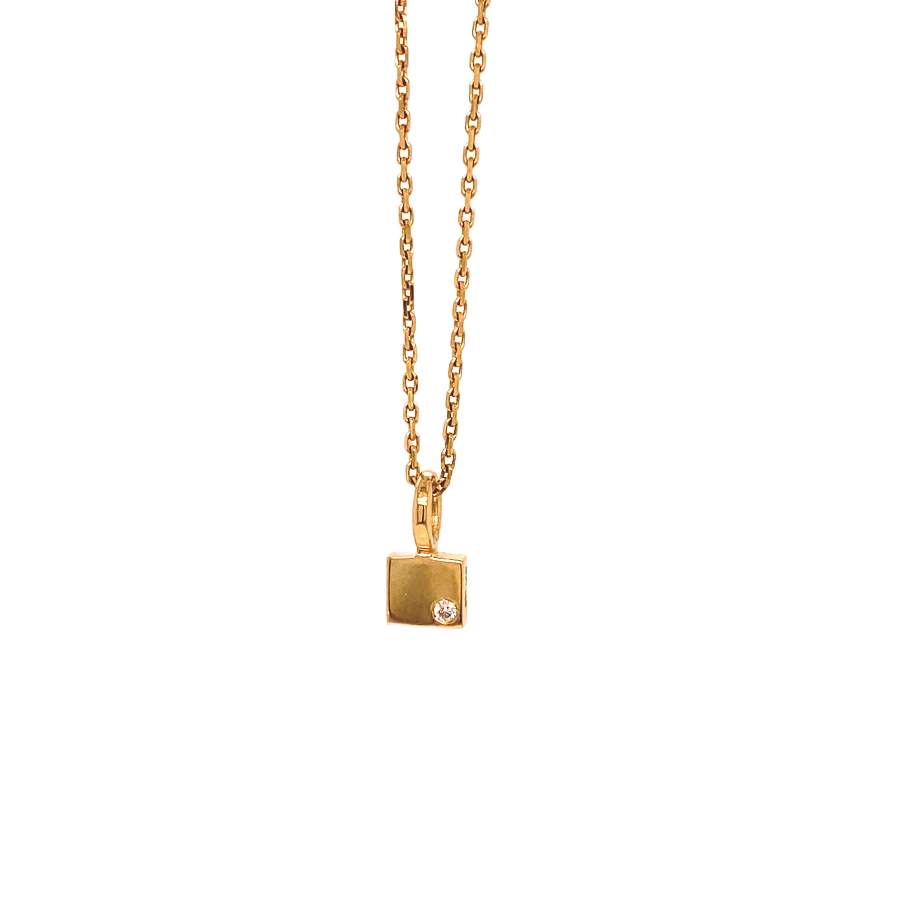 Square pendant, no.1, with white diamond in anchor-faceted chain